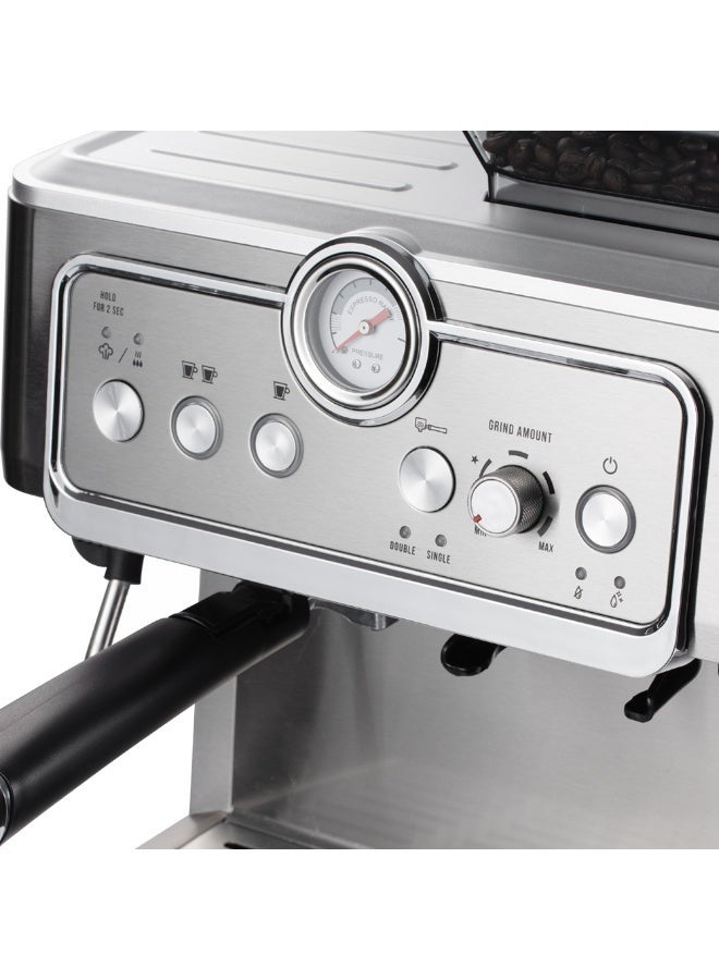 آر إيه أف ماكينة قهوة إسبريسو RAF بقوة 1350 واط مع مطحنة وخفاقة حليب | سعة كبيرة 2.3 لتر، دورة تحضير مزدوجة | ماكينة قهوة احترافية للاستخدام المنزلي والمكتبي - Image 5